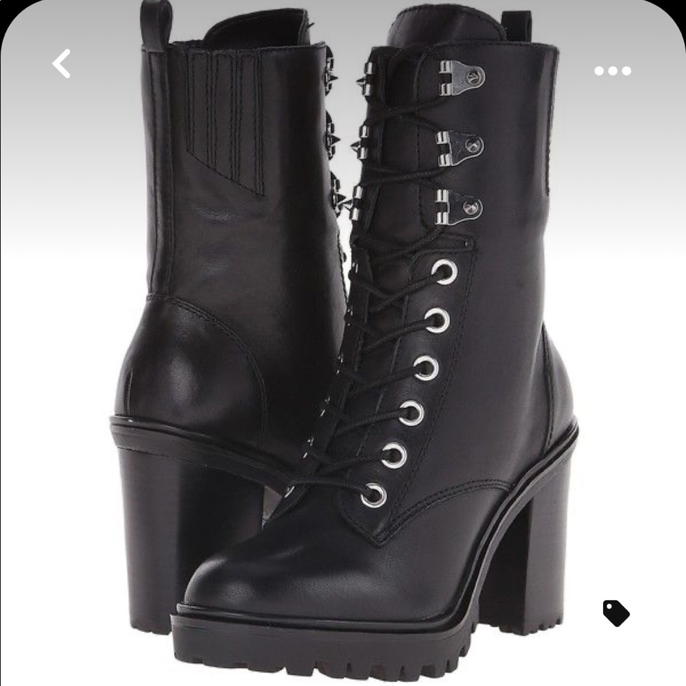 Guess Gandy black leather lace up combat boots. Size 8. Real leather.